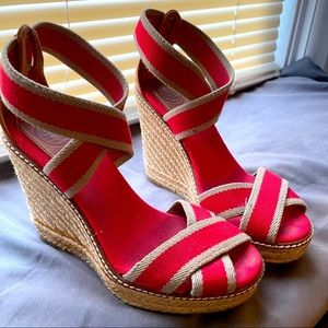TORY BURCH Adonis red espadrille khaki platform